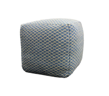 18" Blue and Beige Wool Cube Trellis Pouf Ottoman HomeRoots