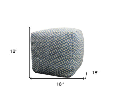 18" Blue and Beige Wool Cube Trellis Pouf Ottoman HomeRoots