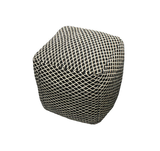 18" Black and Ivory Wool Cube Geometric Pouf Ottoman HomeRoots