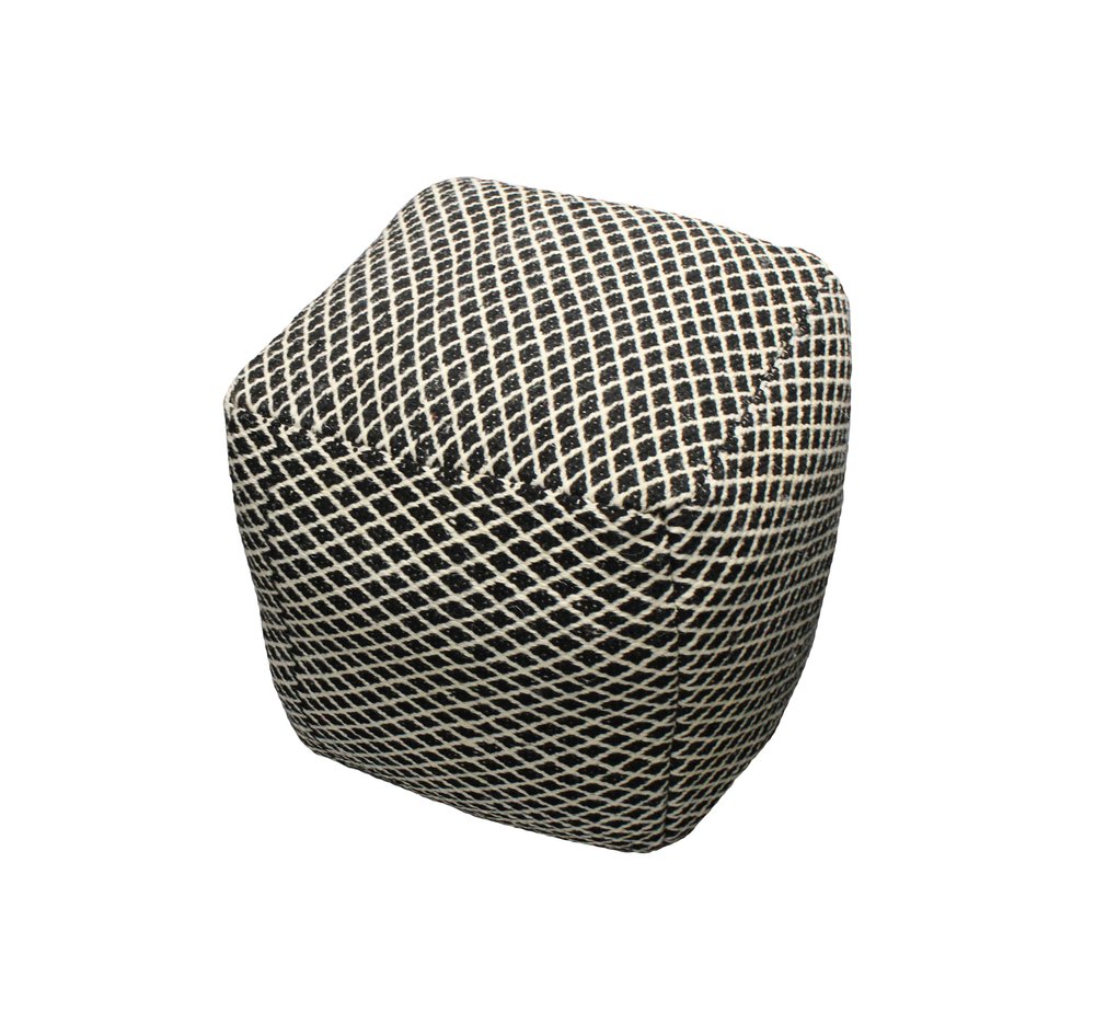 18" Black and Ivory Wool Cube Geometric Pouf Ottoman HomeRoots