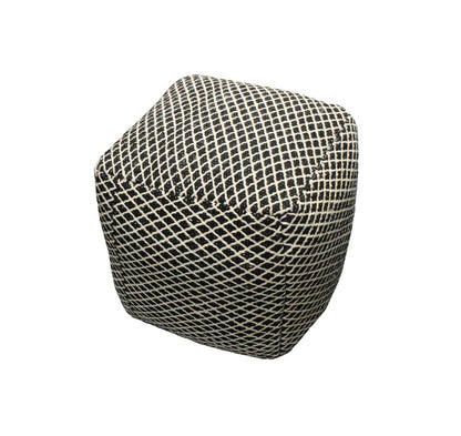 18" Black and Ivory Wool Cube Geometric Pouf Ottoman HomeRoots