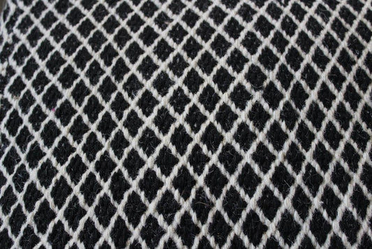 18" Black and Ivory Wool Cube Geometric Pouf Ottoman HomeRoots