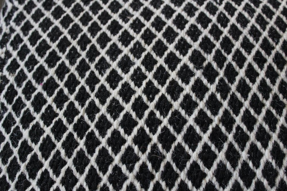 18" Black and Ivory Wool Cube Geometric Pouf Ottoman HomeRoots
