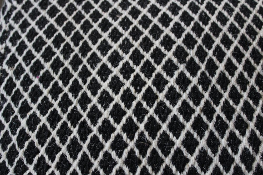 18" Black and Ivory Wool Cube Geometric Pouf Ottoman HomeRoots