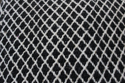 18" Black and Ivory Wool Cube Geometric Pouf Ottoman HomeRoots