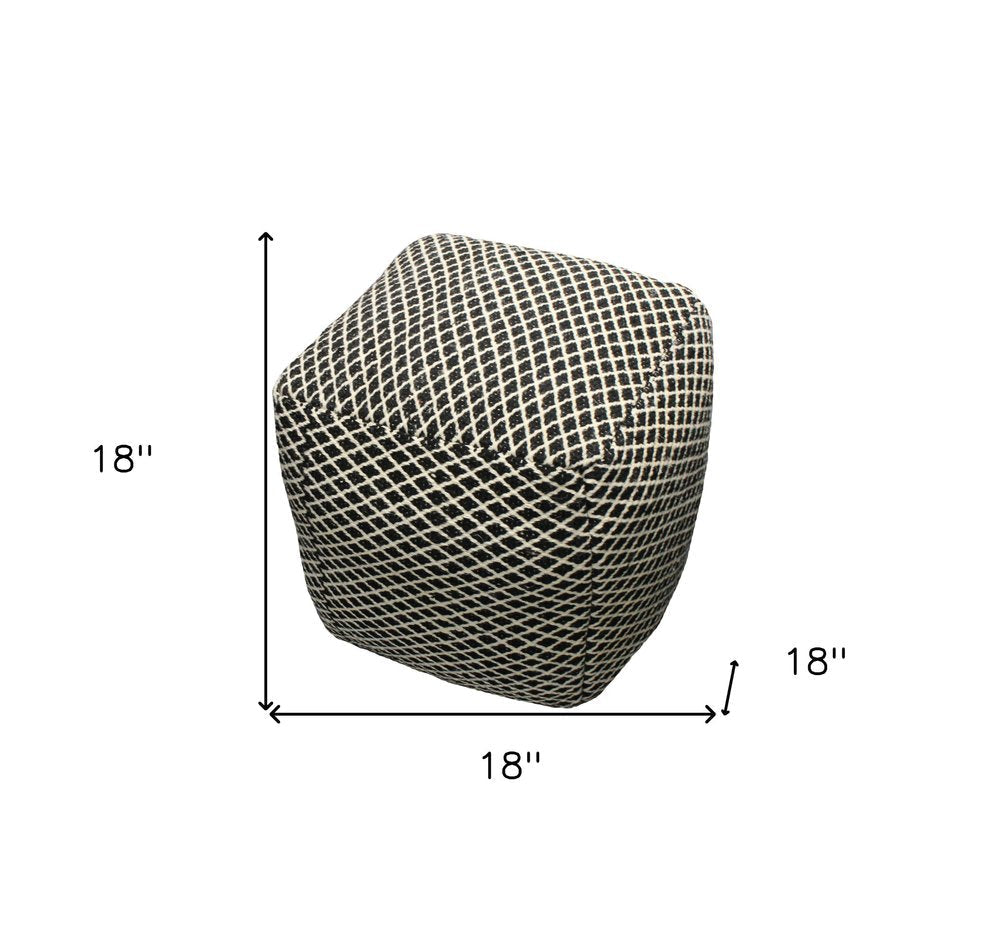18" Black and Ivory Wool Cube Geometric Pouf Ottoman HomeRoots