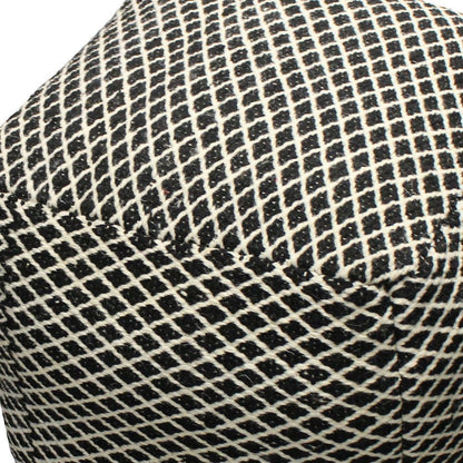 18" Black and Ivory Wool Cube Geometric Pouf Ottoman HomeRoots