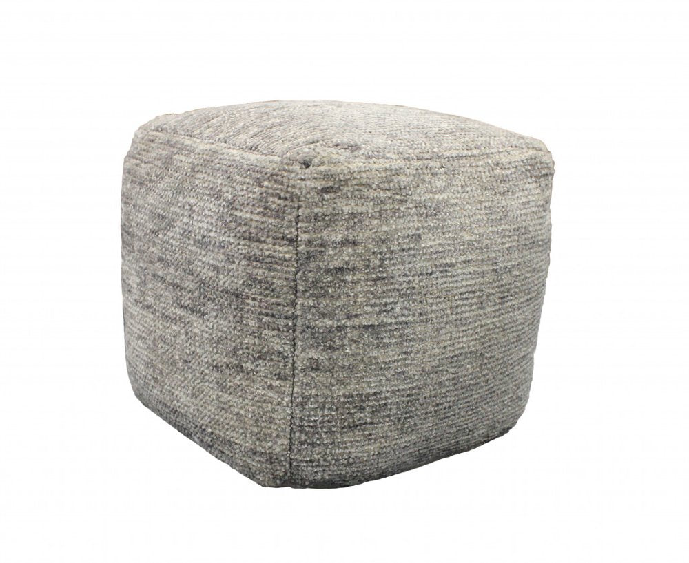 18" Gray Wool Cube Pouf Ottoman HomeRoots