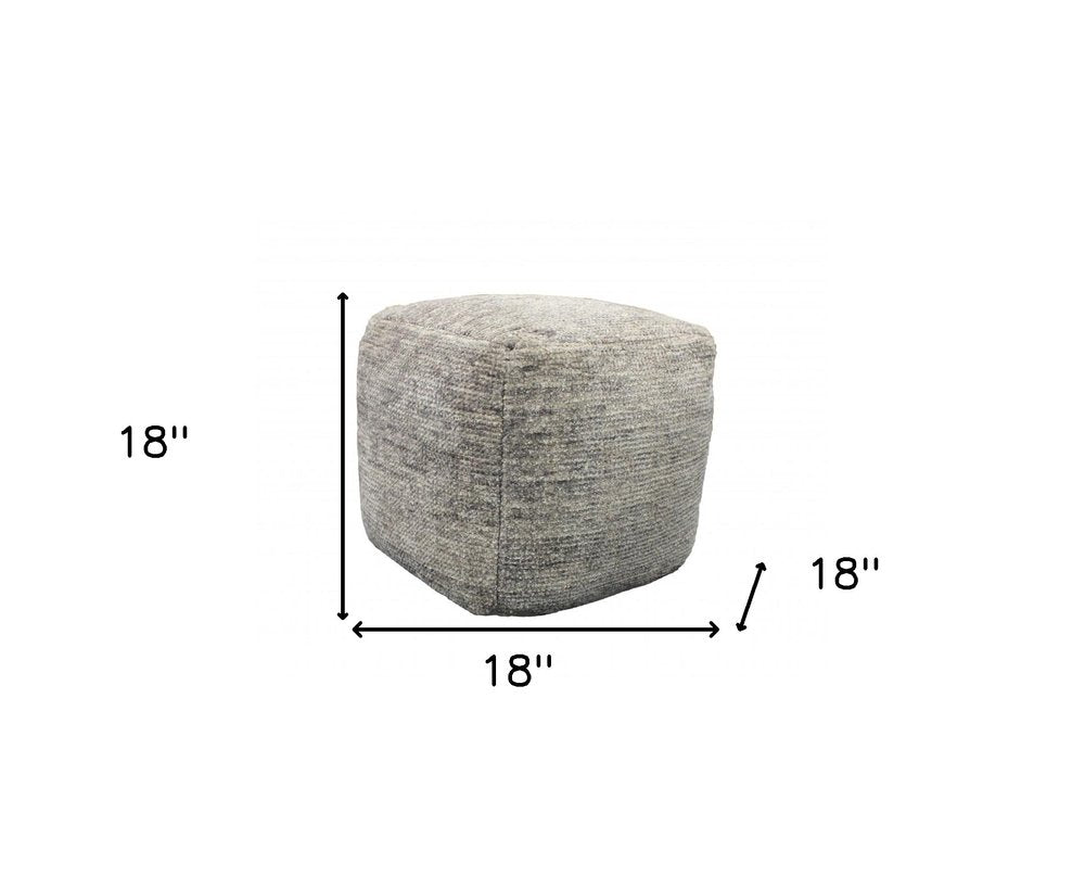 18" Gray Wool Cube Pouf Ottoman HomeRoots