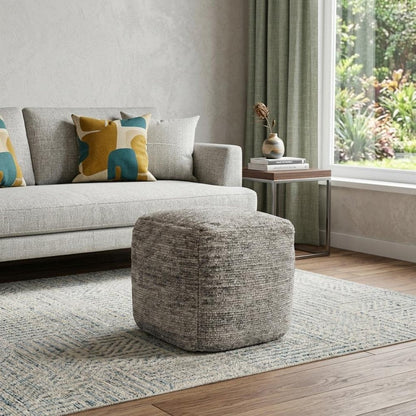 18" Gray Wool Cube Pouf Ottoman HomeRoots