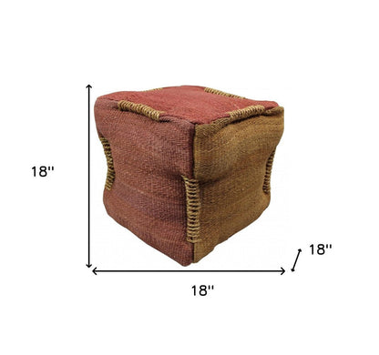 18" Pink and Orange Jute Cube Pouf Ottoman HomeRoots