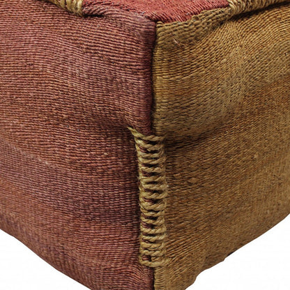 18" Pink and Orange Jute Cube Pouf Ottoman HomeRoots