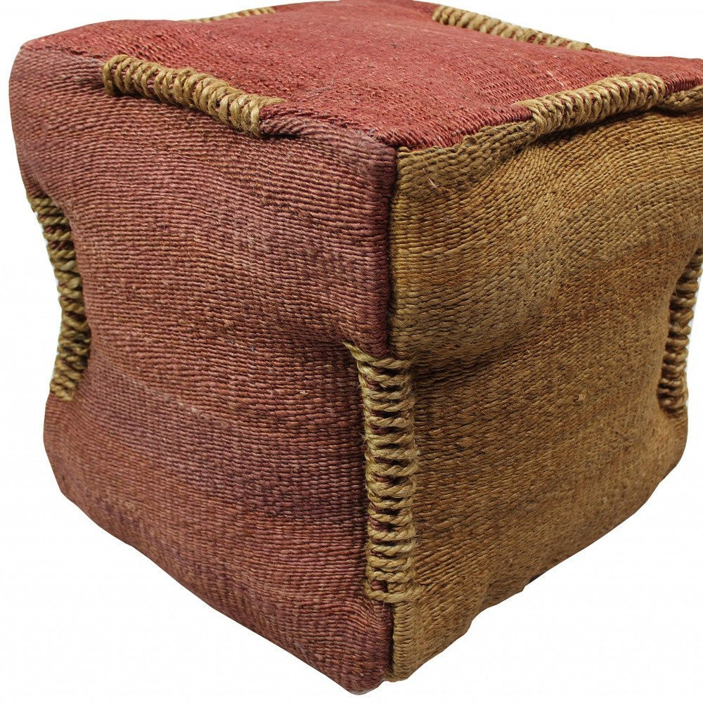 18" Pink and Orange Jute Cube Pouf Ottoman HomeRoots