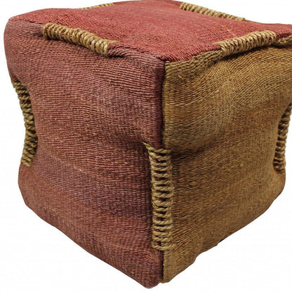 18" Pink and Orange Jute Cube Pouf Ottoman HomeRoots
