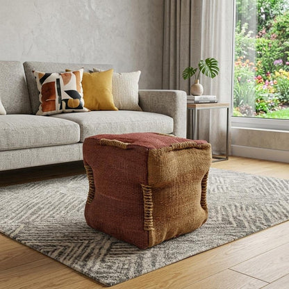 18" Pink and Orange Jute Cube Pouf Ottoman HomeRoots