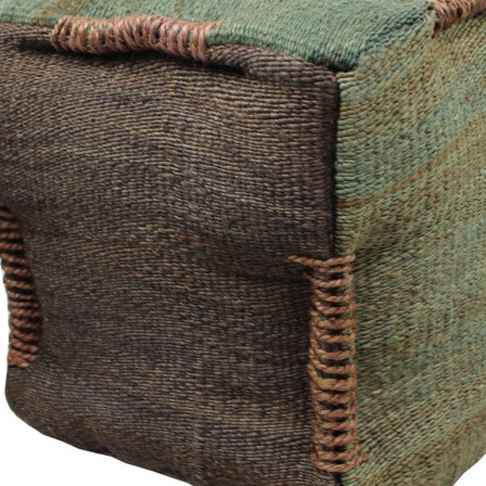 18" Green and Brown Jute Cube Pouf Ottoman HomeRoots