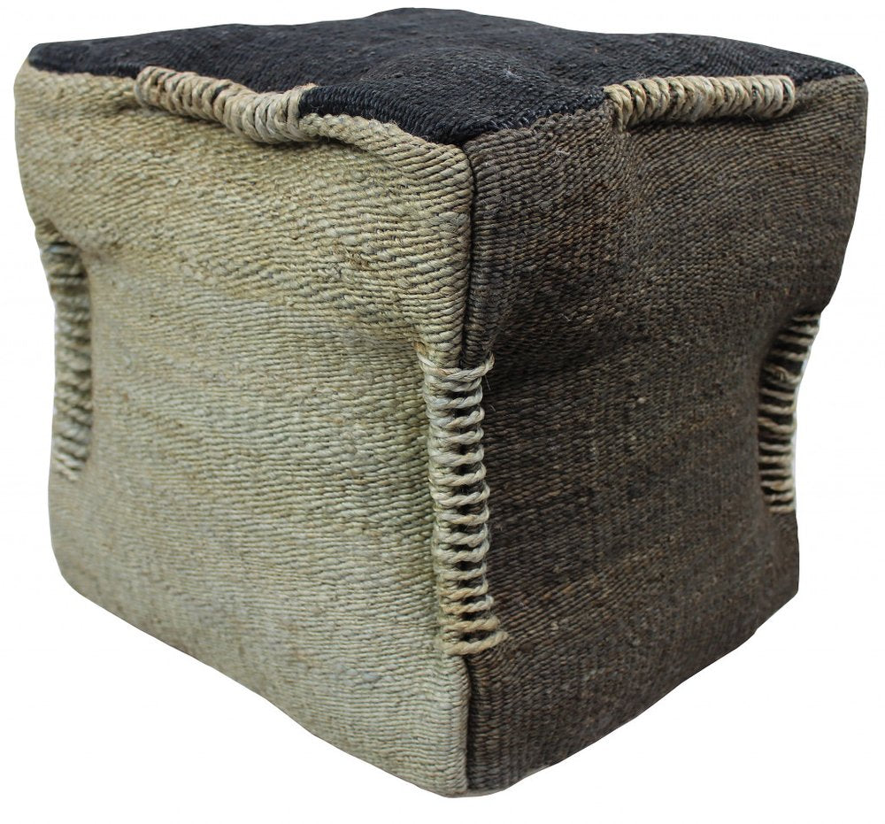 18" Black and Taupe Jute Cube Pouf Ottoman HomeRoots