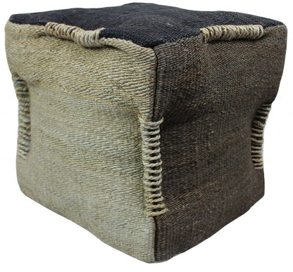 18" Black and Taupe Jute Cube Pouf Ottoman HomeRoots