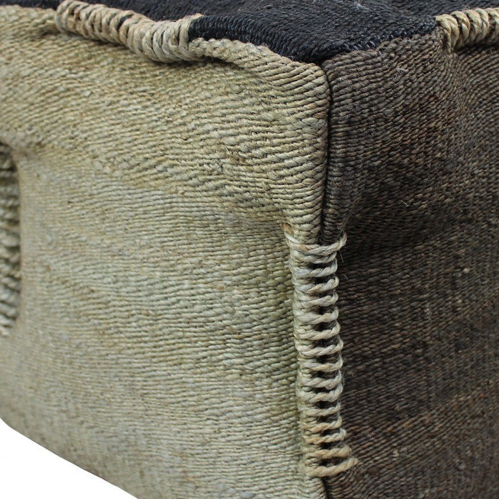 18" Black and Taupe Jute Cube Pouf Ottoman HomeRoots