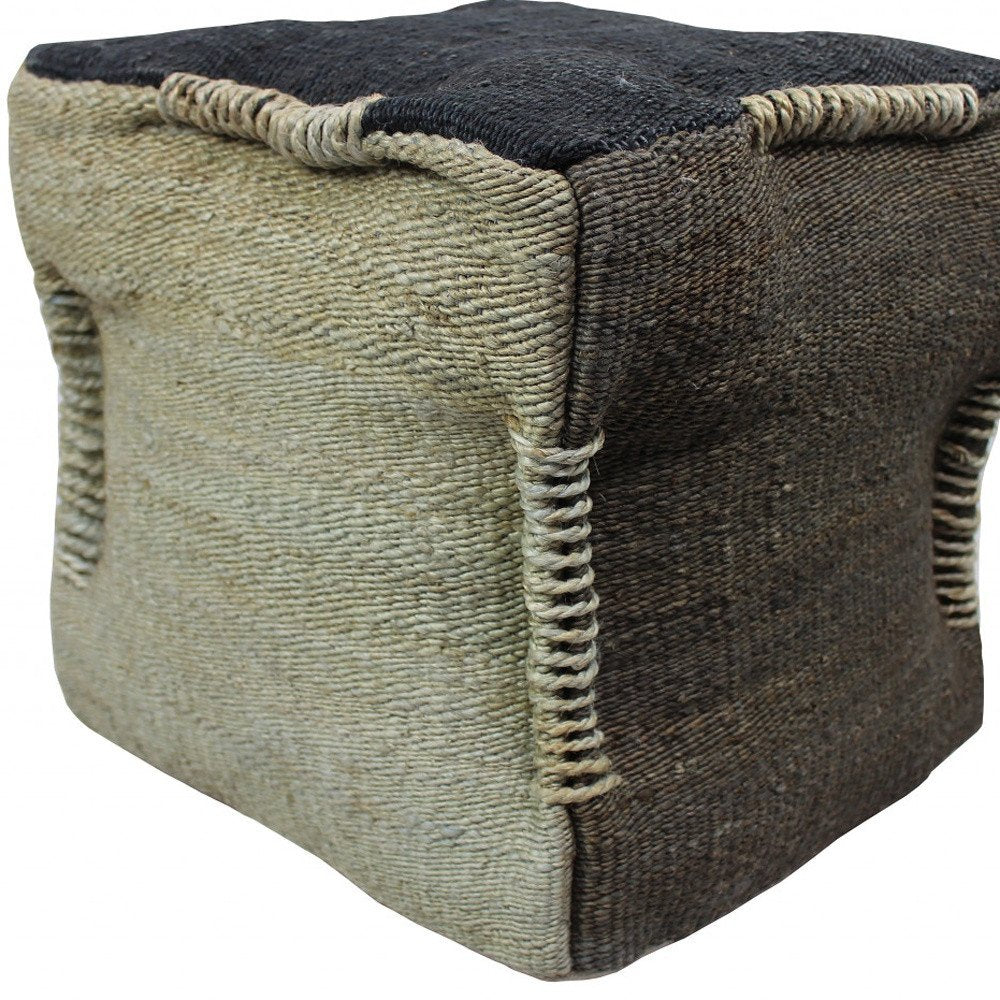 18" Black and Taupe Jute Cube Pouf Ottoman HomeRoots