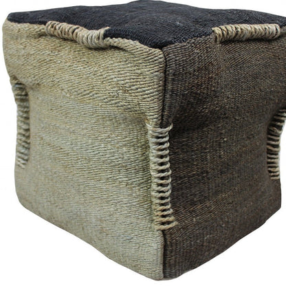 18" Black and Taupe Jute Cube Pouf Ottoman HomeRoots