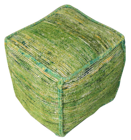 18" Green Recycled Silk and Cotton Blend Cube Pouf Ottoman HomeRoots