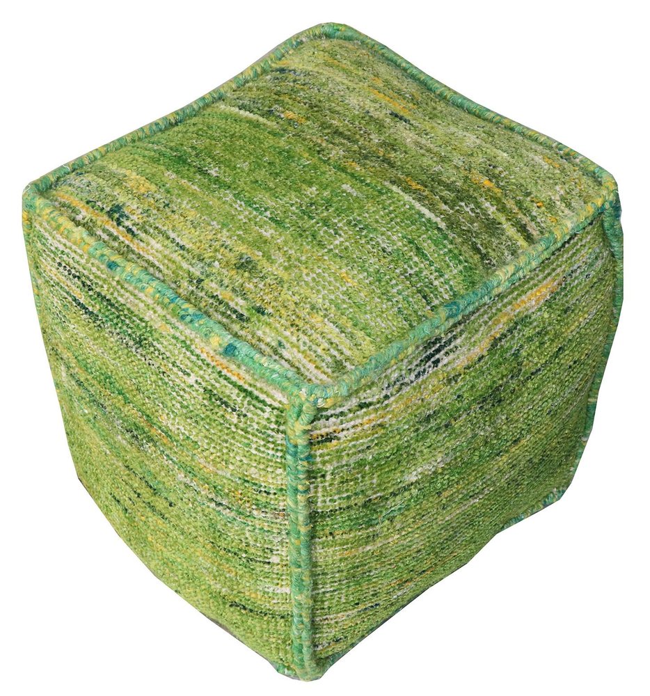 18" Green Recycled Silk and Cotton Blend Cube Pouf Ottoman HomeRoots