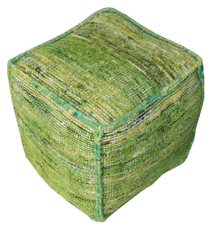 18" Green Recycled Silk and Cotton Blend Cube Pouf Ottoman HomeRoots