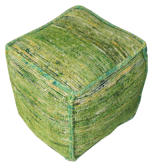 18" Green Recycled Silk and Cotton Blend Cube Pouf Ottoman HomeRoots