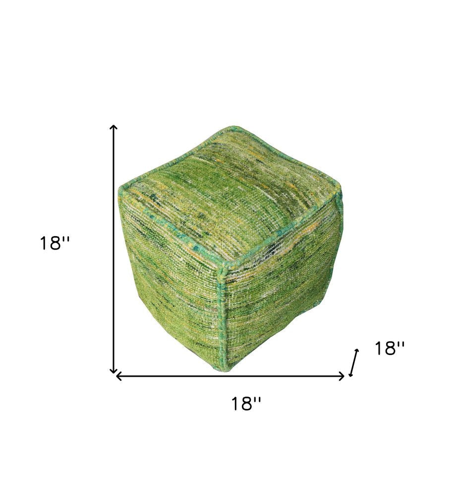 18" Green Recycled Silk and Cotton Blend Cube Pouf Ottoman HomeRoots