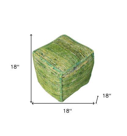 18" Green Recycled Silk and Cotton Blend Cube Pouf Ottoman HomeRoots