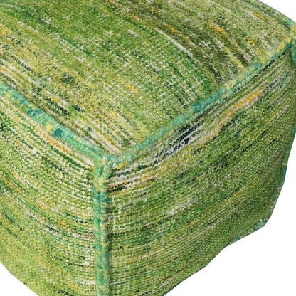 18" Green Recycled Silk and Cotton Blend Cube Pouf Ottoman HomeRoots