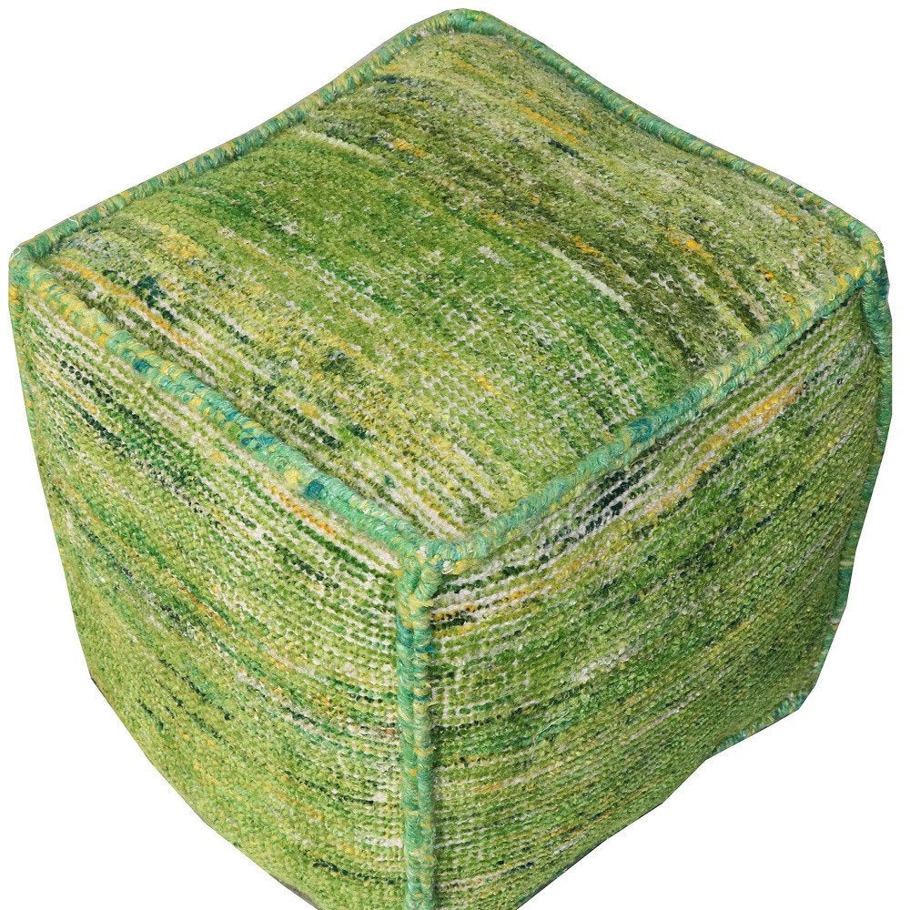 18" Green Recycled Silk and Cotton Blend Cube Pouf Ottoman HomeRoots