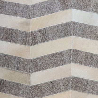 18" Gray and Beige Hair on Hide Cube Chevron Pouf Ottoman HomeRoots