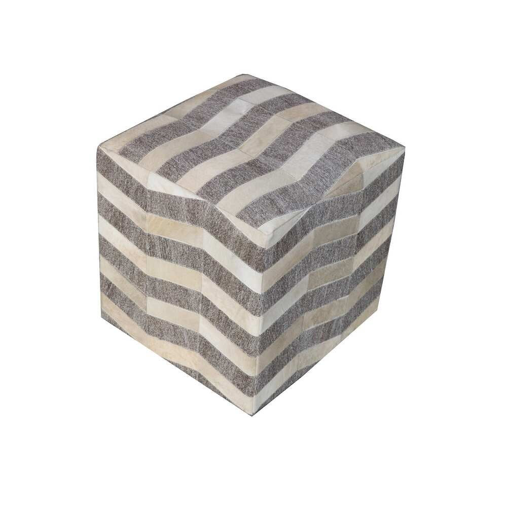 18" Gray and Beige Hair on Hide Cube Chevron Pouf Ottoman — view 3