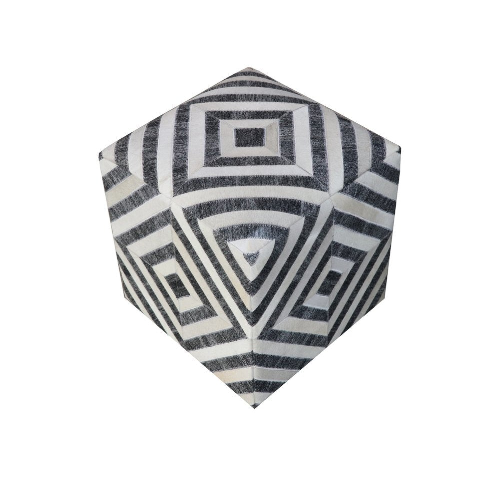 18" Dark Gray and Ivory Hair on Hide Cube Geometric Pouf Ottoman HomeRoots