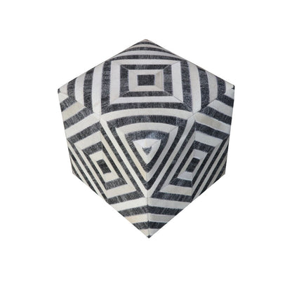 18" Dark Gray and Ivory Hair on Hide Cube Geometric Pouf Ottoman HomeRoots