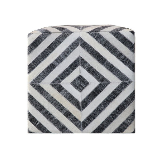 18" Dark Gray and Ivory Hair on Hide Cube Geometric Pouf Ottoman HomeRoots