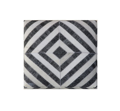 18" Dark Gray and Ivory Hair on Hide Cube Geometric Pouf Ottoman HomeRoots
