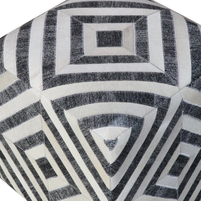 18" Dark Gray and Ivory Hair on Hide Cube Geometric Pouf Ottoman HomeRoots