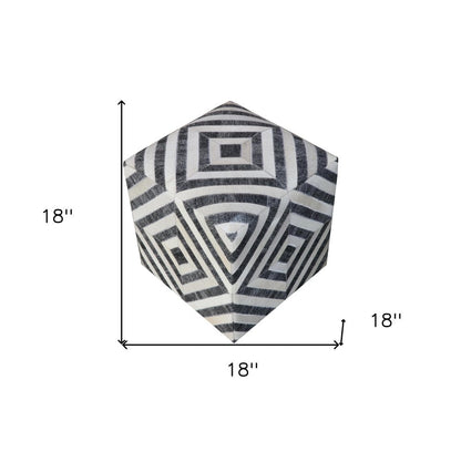 18" Dark Gray and Ivory Hair on Hide Cube Geometric Pouf Ottoman HomeRoots