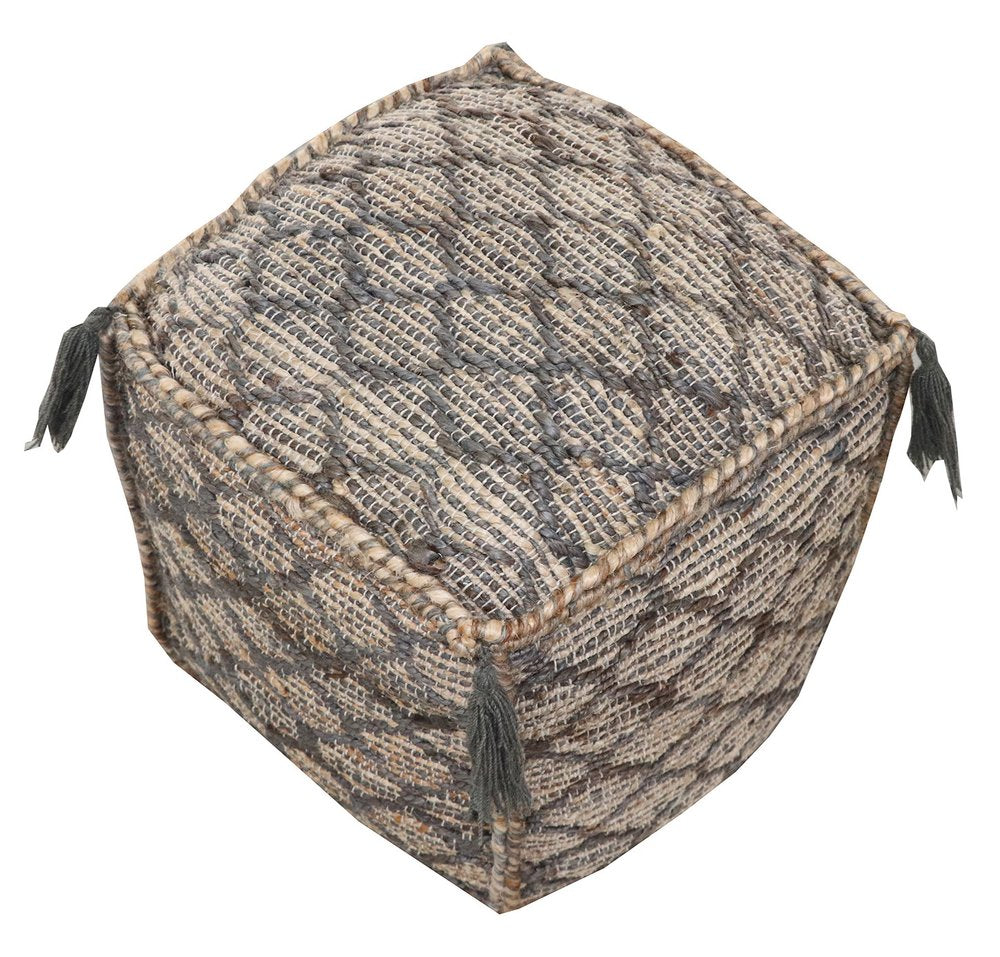 18" Natural Gray And Taupe Jute Cube Trellis Pouf Ottoman HomeRoots