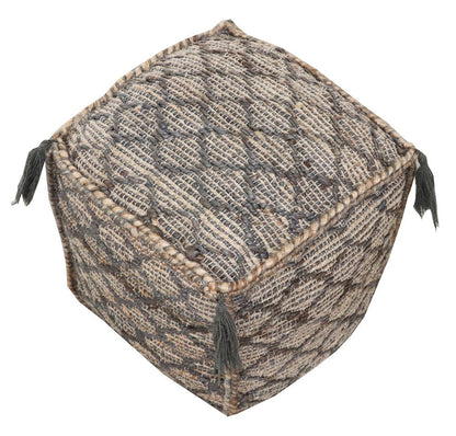 18" Natural Gray And Taupe Jute Cube Trellis Pouf Ottoman HomeRoots