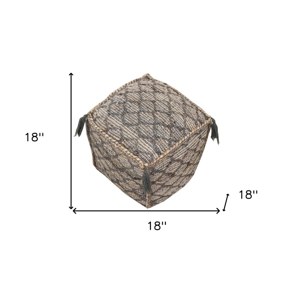 18" Natural Gray And Taupe Jute Cube Trellis Pouf Ottoman HomeRoots