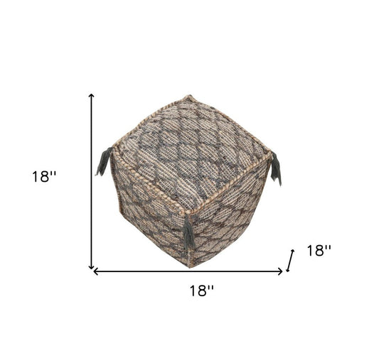 18" Natural Gray And Taupe Jute Cube Trellis Pouf Ottoman HomeRoots