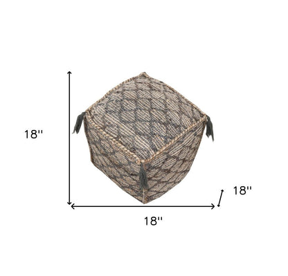 18" Natural Gray And Taupe Jute Cube Trellis Pouf Ottoman HomeRoots