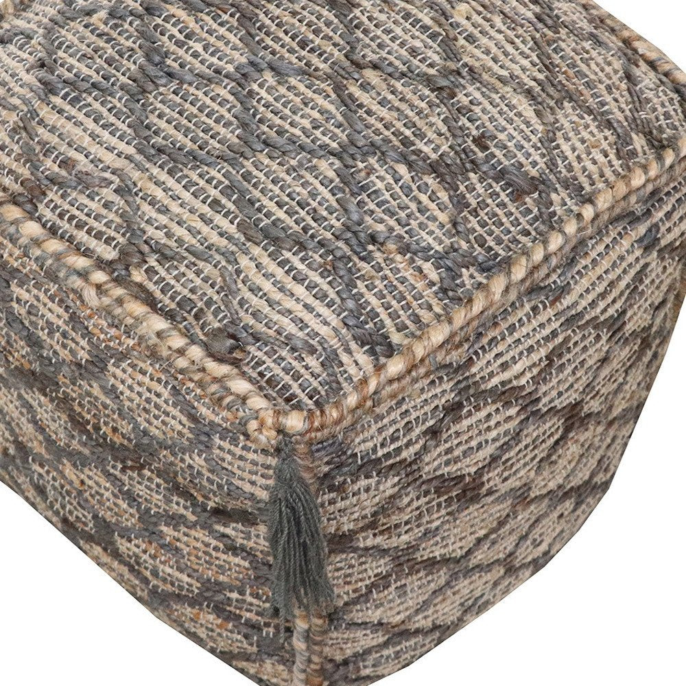 18" Natural Gray And Taupe Jute Cube Trellis Pouf Ottoman HomeRoots