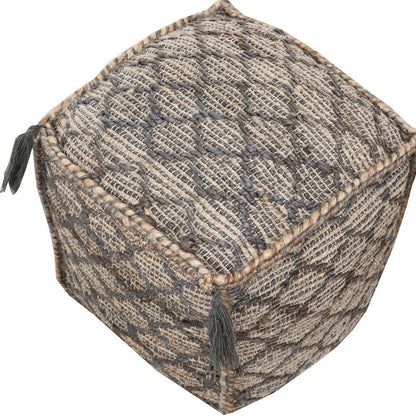 18" Natural Gray And Taupe Jute Cube Trellis Pouf Ottoman HomeRoots