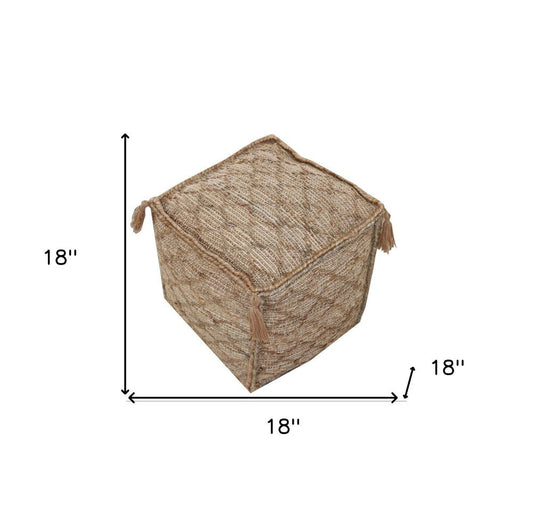 18" Brown Jute Cube Trellis Pouf Ottoman HomeRoots