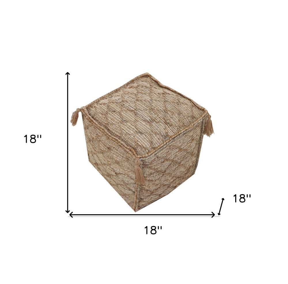 18" Brown Jute Cube Trellis Pouf Ottoman HomeRoots